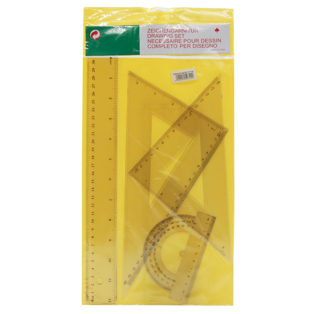 Juego de geometría 4 piezas, 30cm, en bolsa