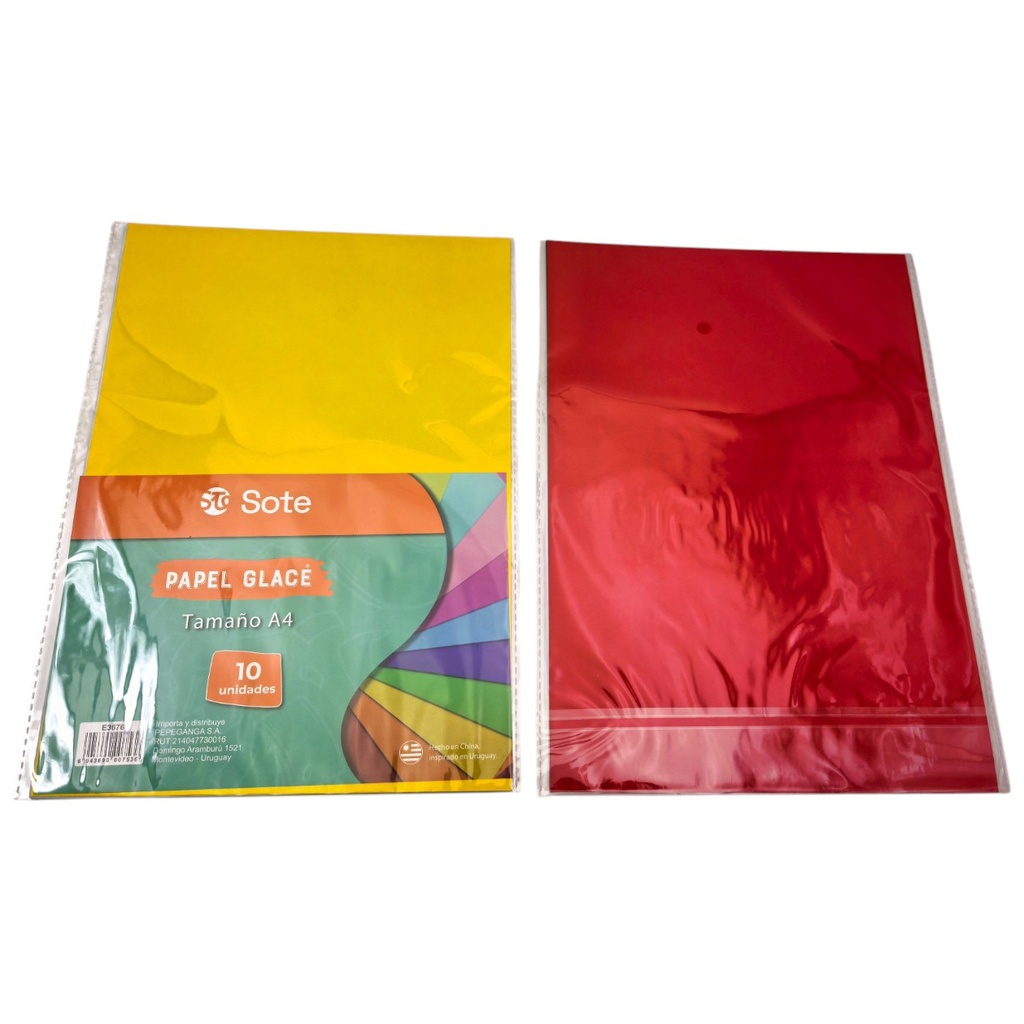 Papel glasé x10, hoja A4, varios colores, SOTE