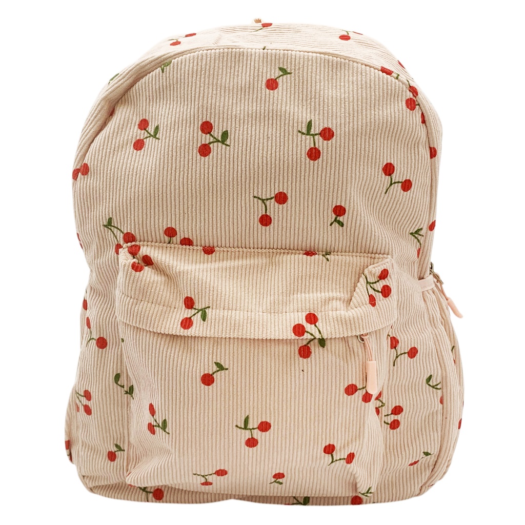 Mochila juvenil, de pana con bolsillo frontal y 2 bolsillos laterales, varios colores