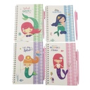 Libreta 40 hojas, con lapicera, varios diseños sirenas
