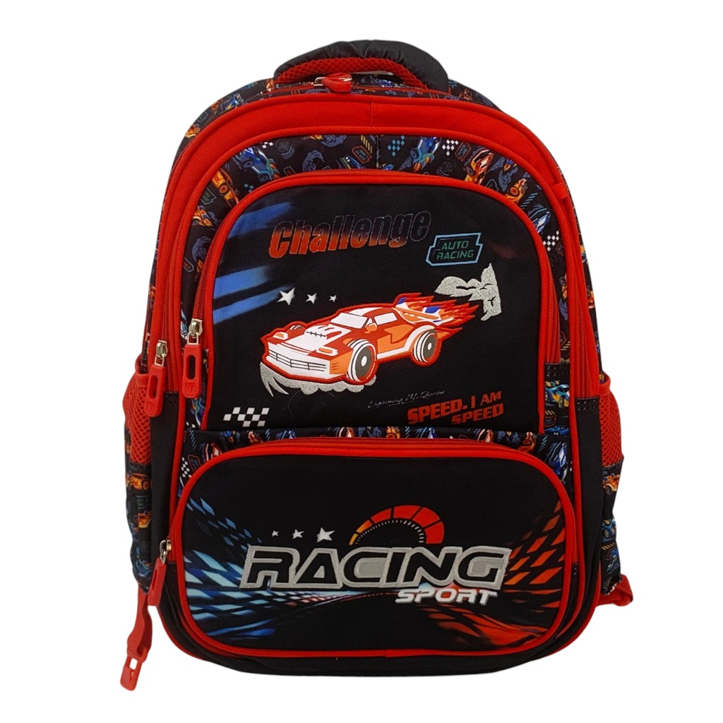 Mochila infantil, 2 bolsillos, con cartuchera y lunchera, en bolsa, varios diseños autos