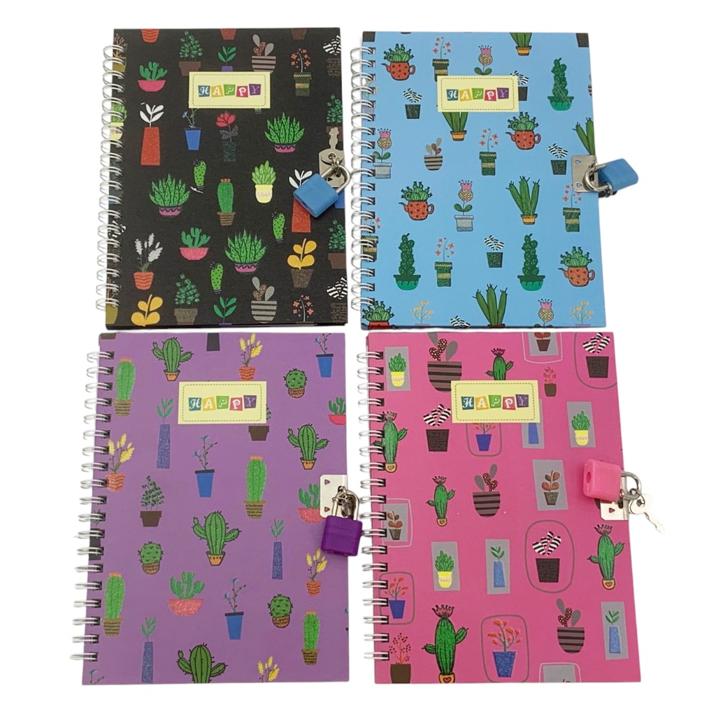 Diario íntimo con candado, diseño cactus varios colores