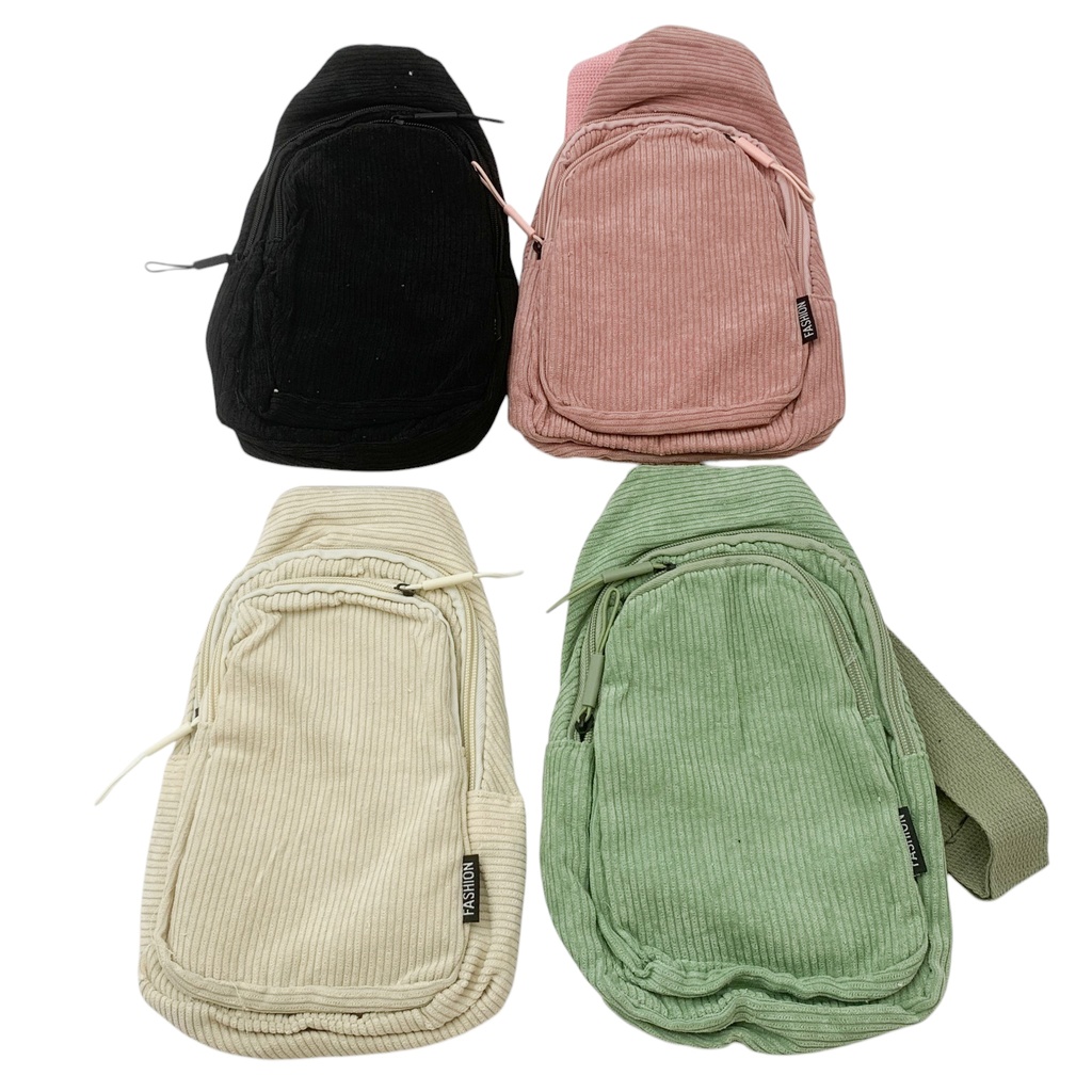 Mochila bandolera, de tela, varios colores