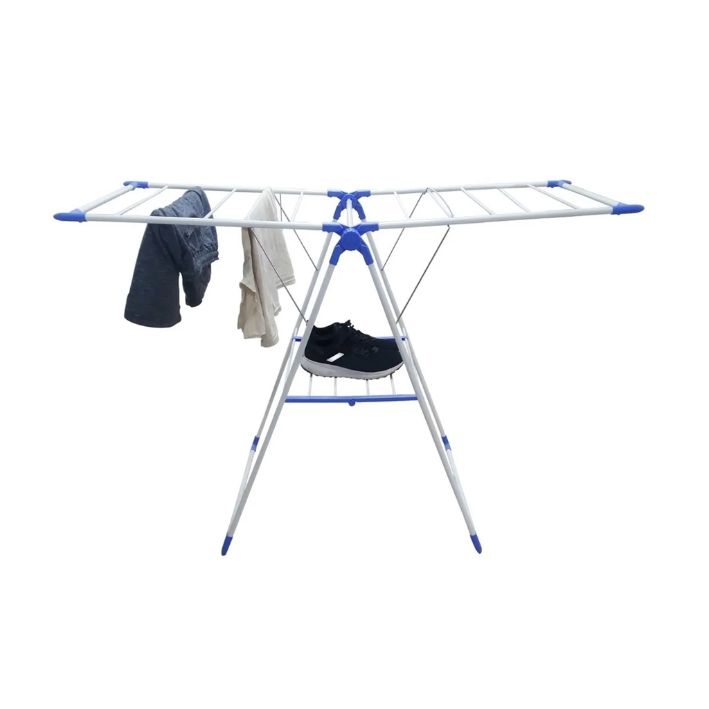 Tendedero de ropa de pie, de metal forrado, plegable, con alas