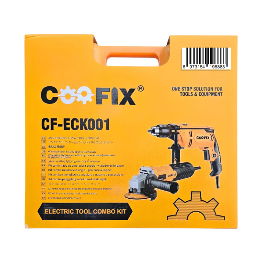 Taladro con percutor con amoladora y accesorios,en caja, COOFIX