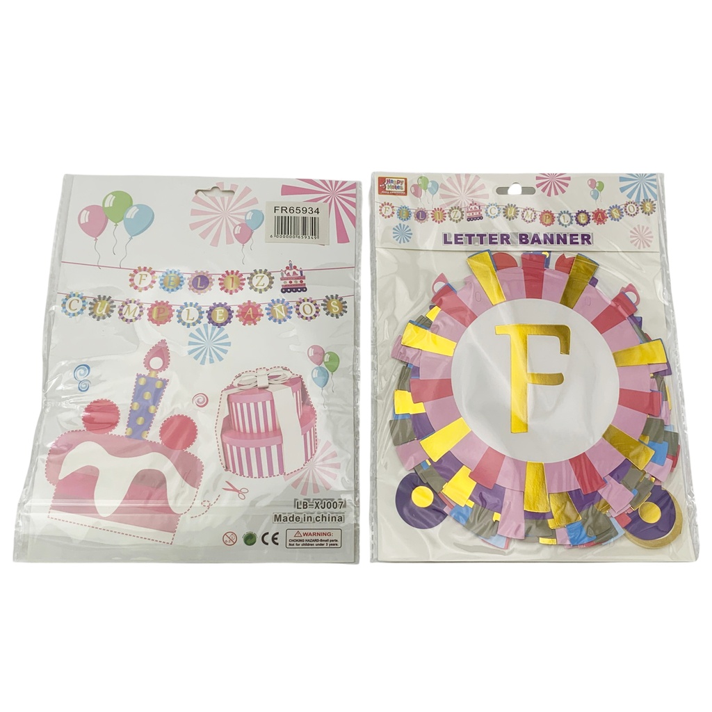 Cartel Feliz Cumpleaños, diseño cocardas, en bolsa