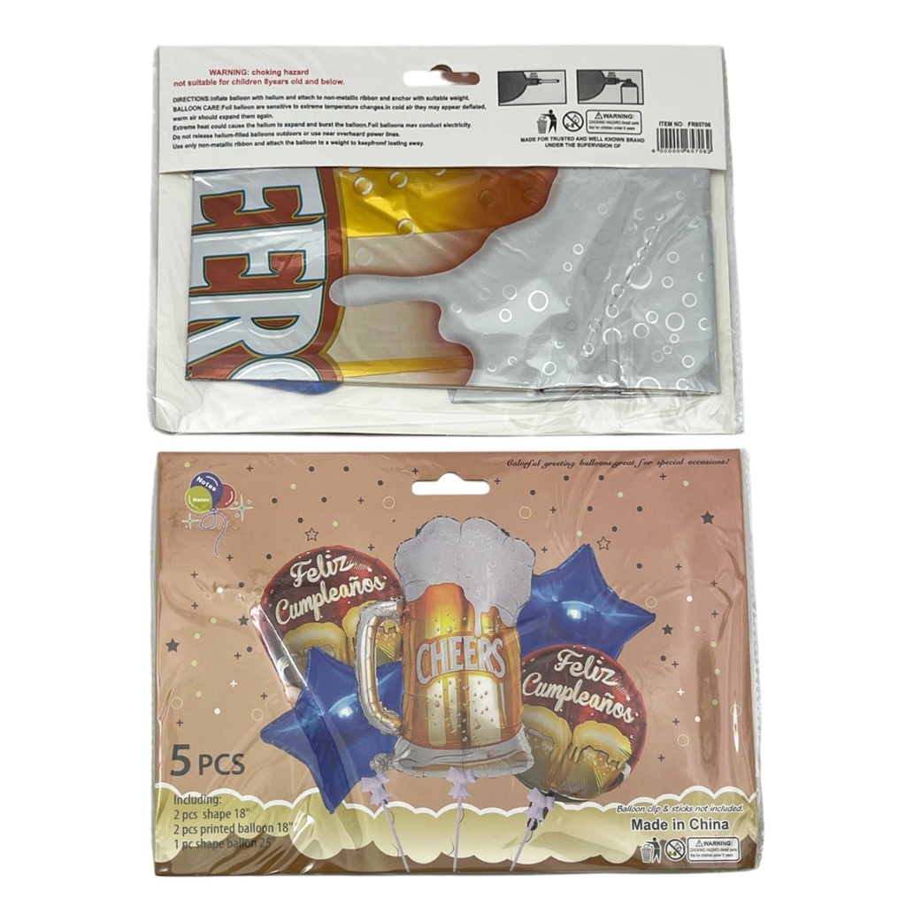 Globo metalizado x5, feliz cumpleaños, en bolsa