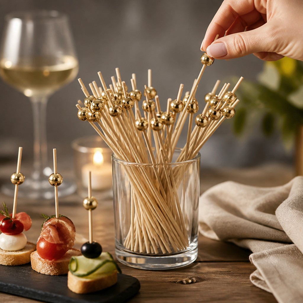 Descartable, pincho para copetín de bambú y plástico, bolsa x50