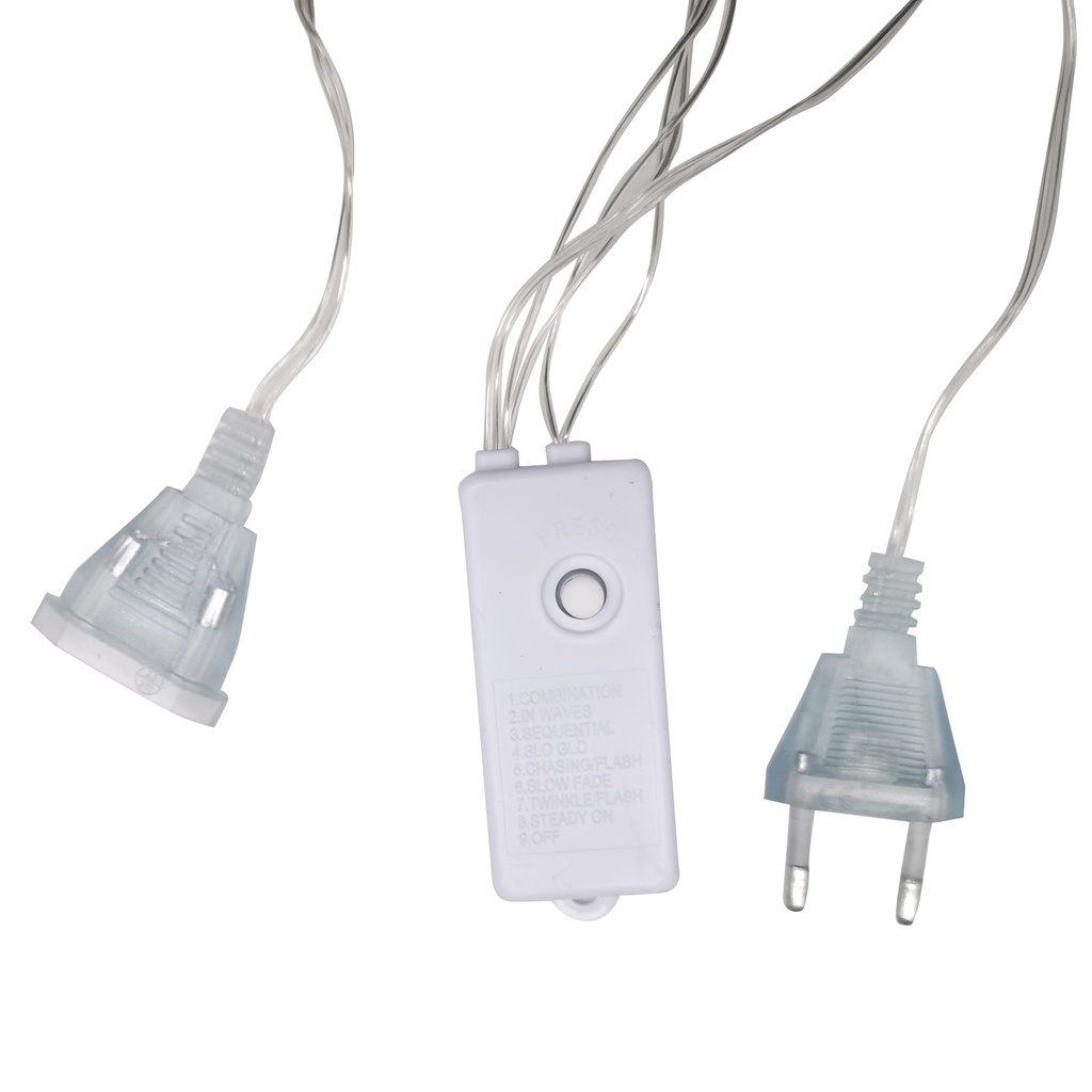 Luces led x160 cálidas cortina con perlitas 3x2 metros, en caja