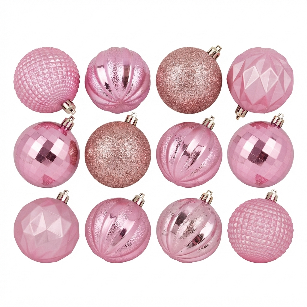 Bolas navideñas x12 6cm, ROSADO, en caja