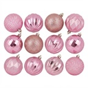Bolas navideñas x12 6cm, ROSADO, en caja