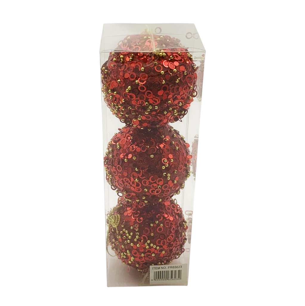 Bolas navideñas x3 9cm , con brillo, en caja de mica