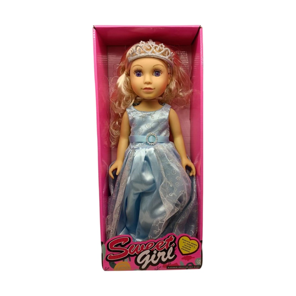 Muñeca grande con corona, en caja