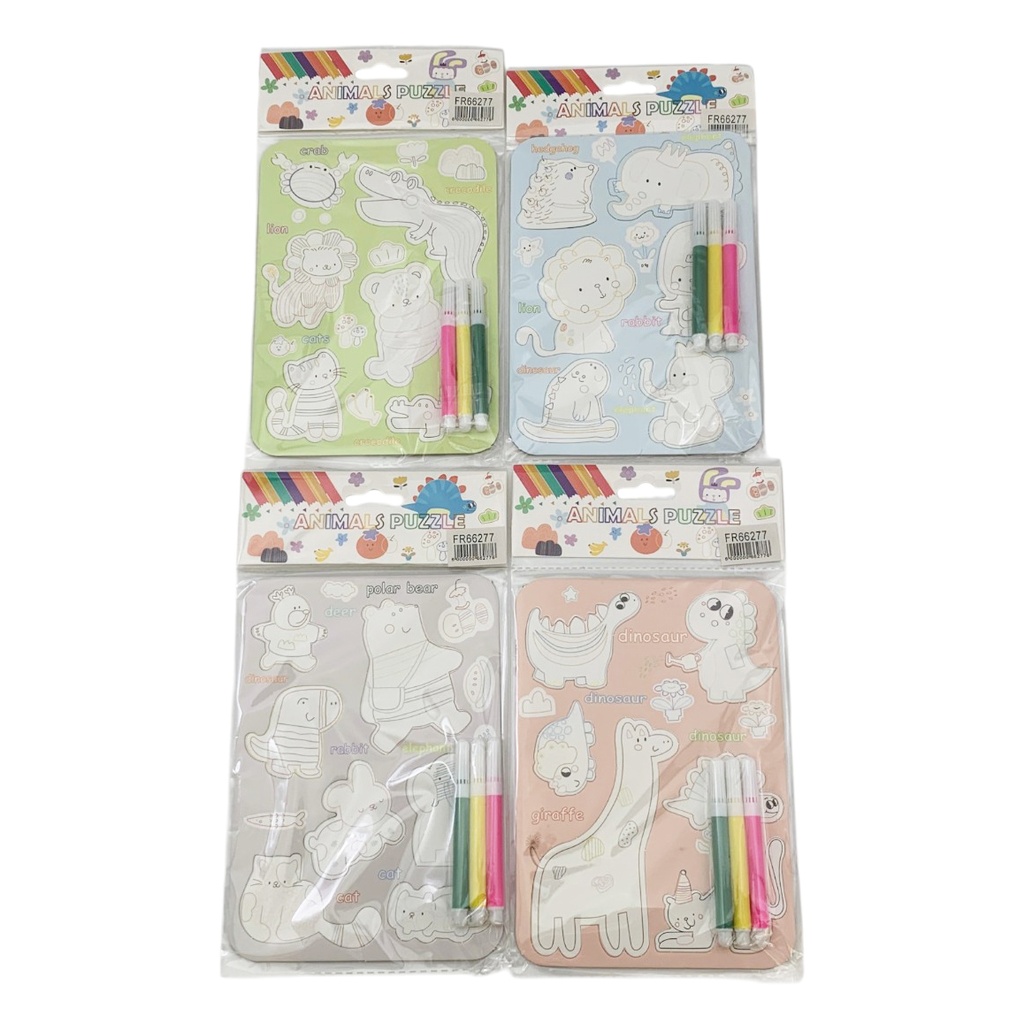 Puzzle cartón para colorear con 3 marcadores, varios diseños