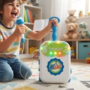 Parlante con micrófono valija, con luces LED, función de grabación, altavoz y entrada MP3 integrados, 4AA en caja