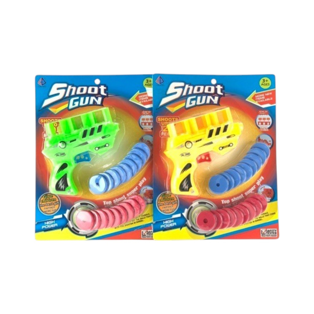 Pistola lanza tazos, en blister, varios colores
