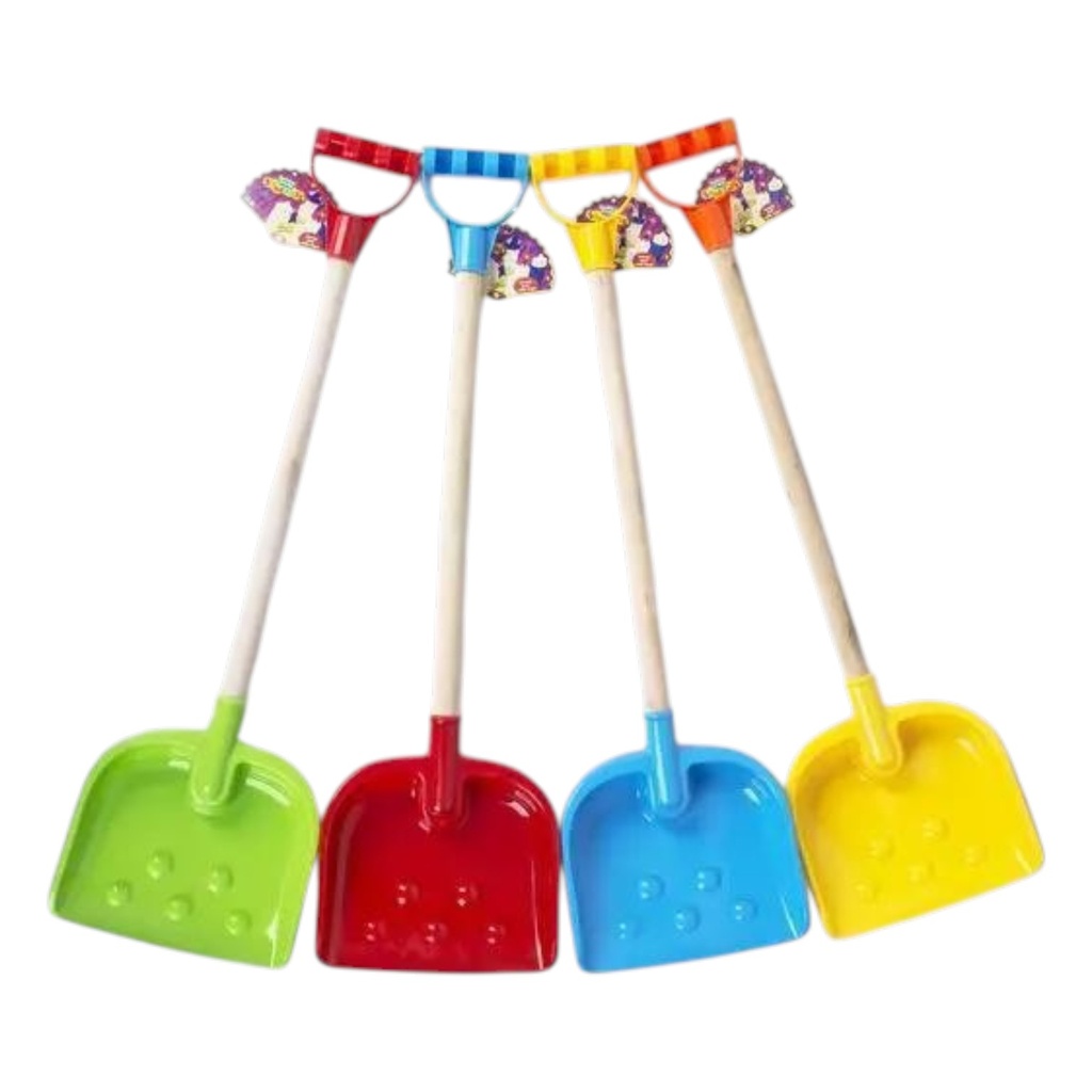 Juego para playa, pala, mango de madera, varios colores