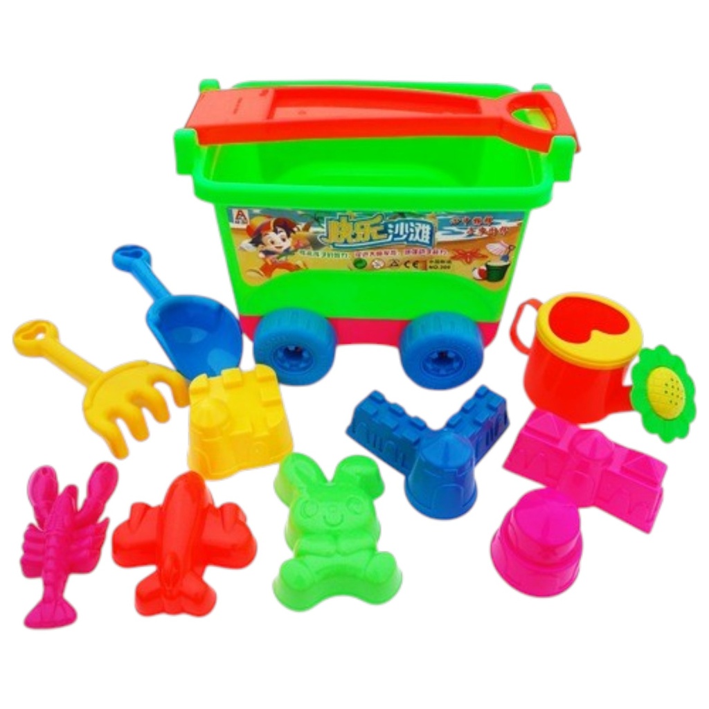 Juego para playa, carretilla, 10 piezas, en red