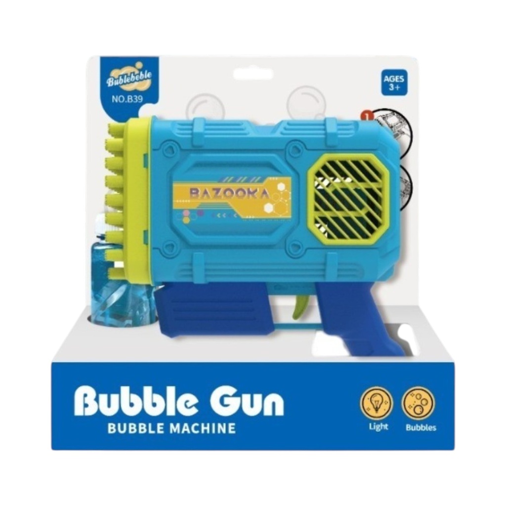 Pompero burbujero pistola 86 burbujas con luz, en caja
