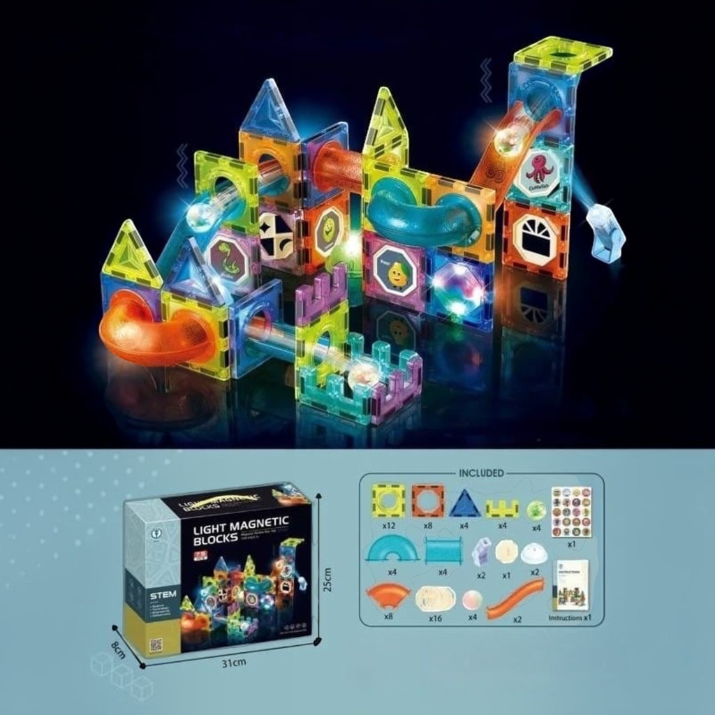 Bloques magnéticos, 75 piezas, con bloques de plástico y luz, en caja