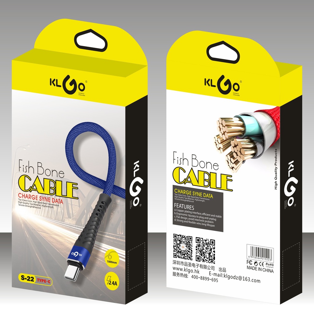 Cable USB-C reforzado 1m, KLGO varios colores, en caja