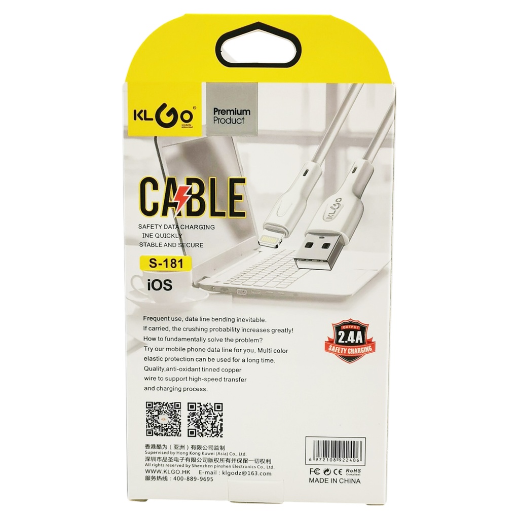 Cable USB-Lightning 2m, varios colores, KLGO, en caja