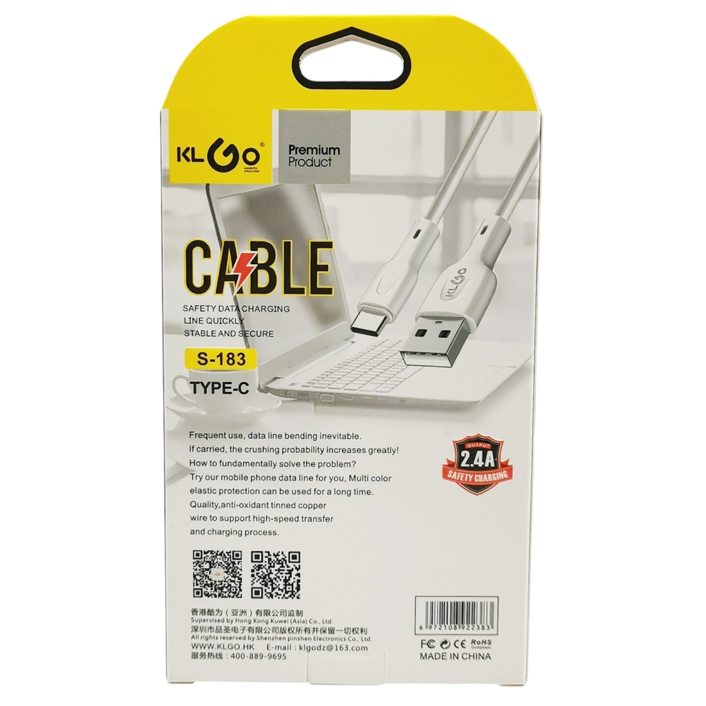 Cable USB-C 2m, varios colores, KLGO, en caja