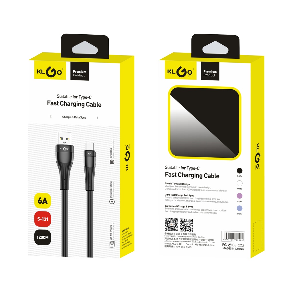 Cable USB-C, varios colores, KLGO, en caja