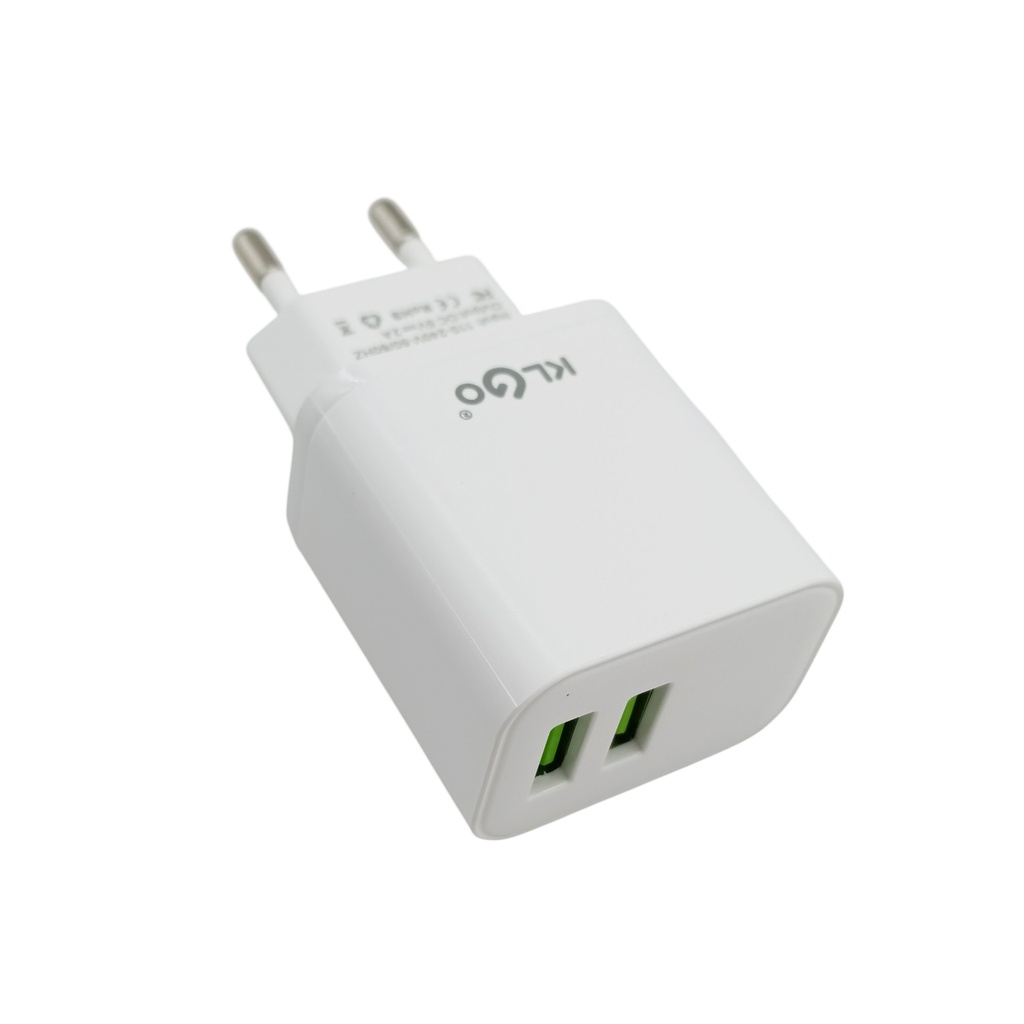 Cargador con 2 entradas USB carga rápida, varios colores, KLGO en caja