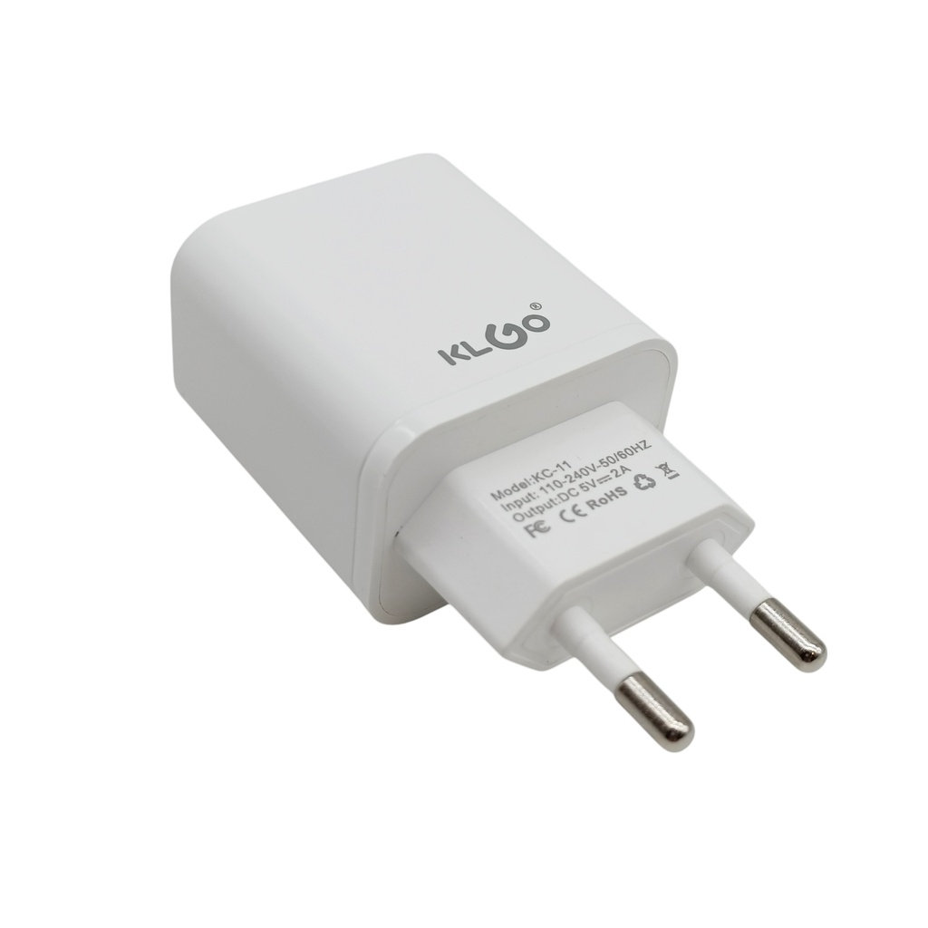 Cargador con 2 entradas USB carga rápida, varios colores, KLGO en caja