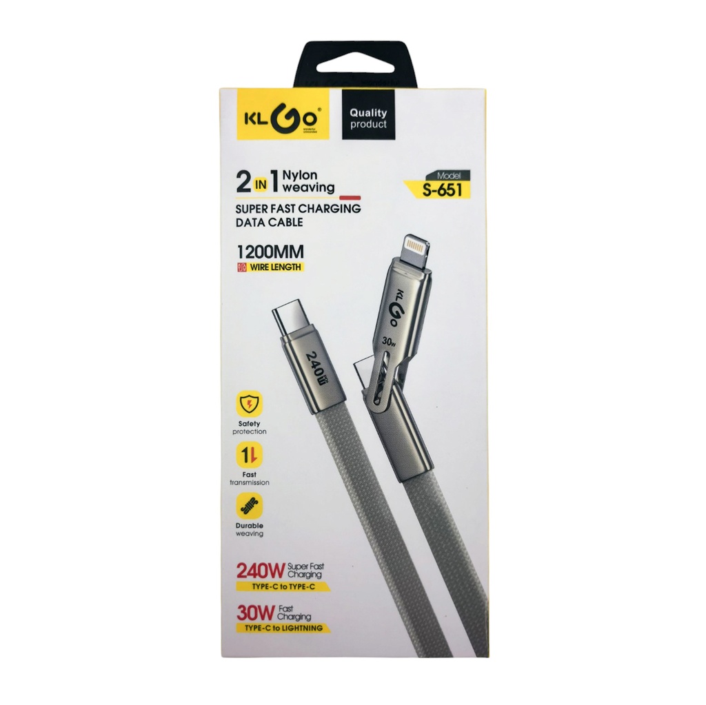 Cable USB 2en1 lightning y tipo C KLGO, en caja