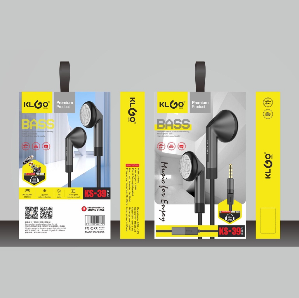 Auriculares con cable auxiliar 3,5mm, varios colores, KLGO, en caja