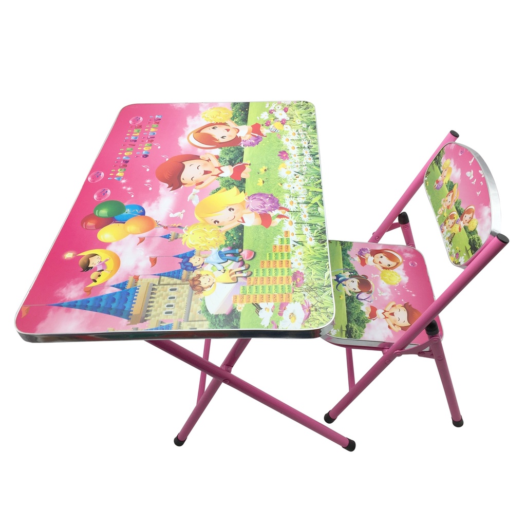 Mesa y silla plegable, madera y metal ROSADO, varios diseños en caja