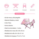 Mesa y silla plegable, madera y metal ROSADO, varios diseños en caja