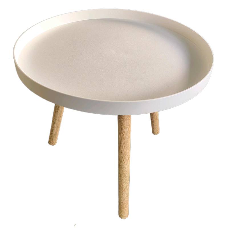 Mesa redonda de madera y plástico, en caja