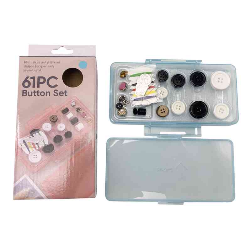 [G3218] Hilo de colores x6, con botones varios tamaños y accesorios para costura, 61 piezas, en caja