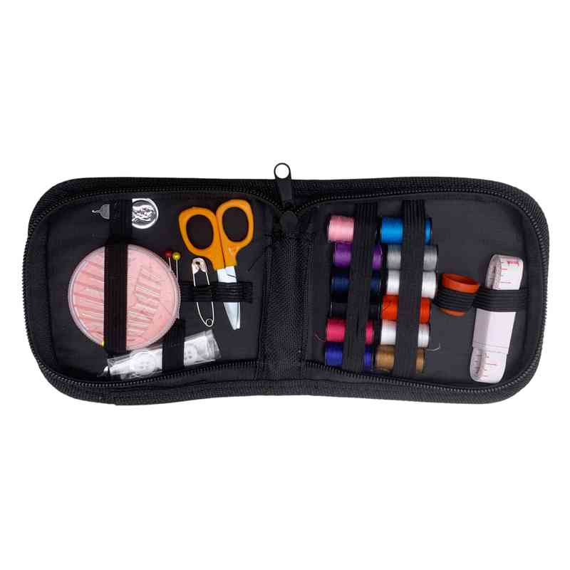 [G3221] Hilos de colores x12, con accesorios para costura, en estuche con cierre, varios colores