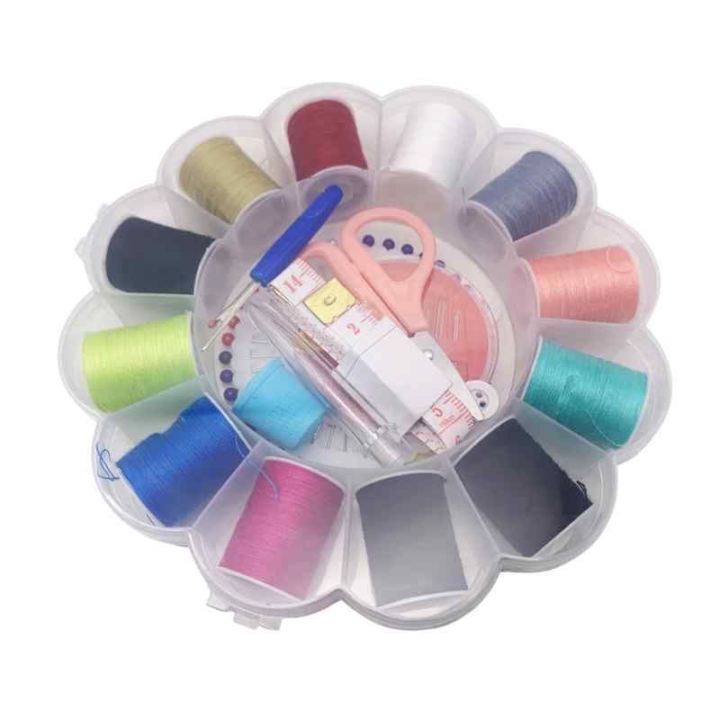 [G3222] Hilos de colores x12, con accesorios para costura, en caja de plástico