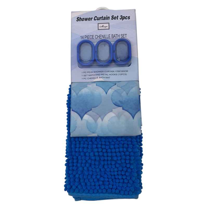 [G3246] Cortina de baño con 12 aros de plástico, de PEVA, con alfombra de chenille, varios colores, en cartón