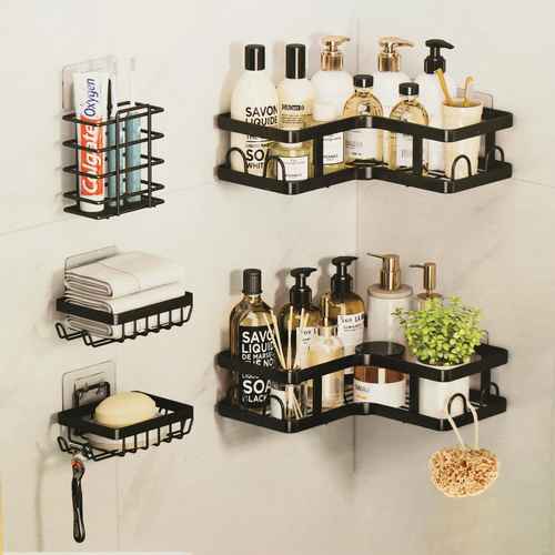 Organizador esquinero para baño, de metal autoadhesivo, 5 piezas, en caja