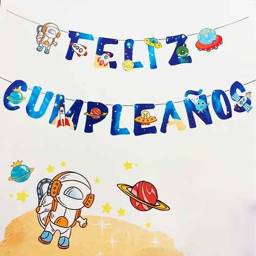 Cartel Feliz cumpleaños, diseño astronauta, en bolsa