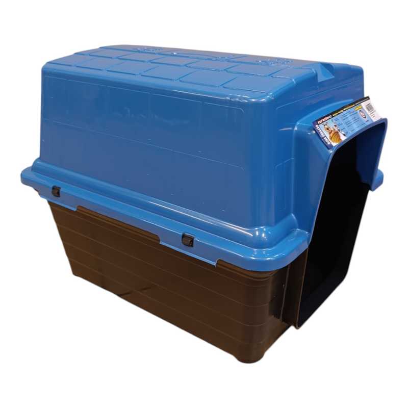 [G3324] Casita para mascotas Nº3, de plástico desarmable modelo tradicional, techo AZUL FURACAO