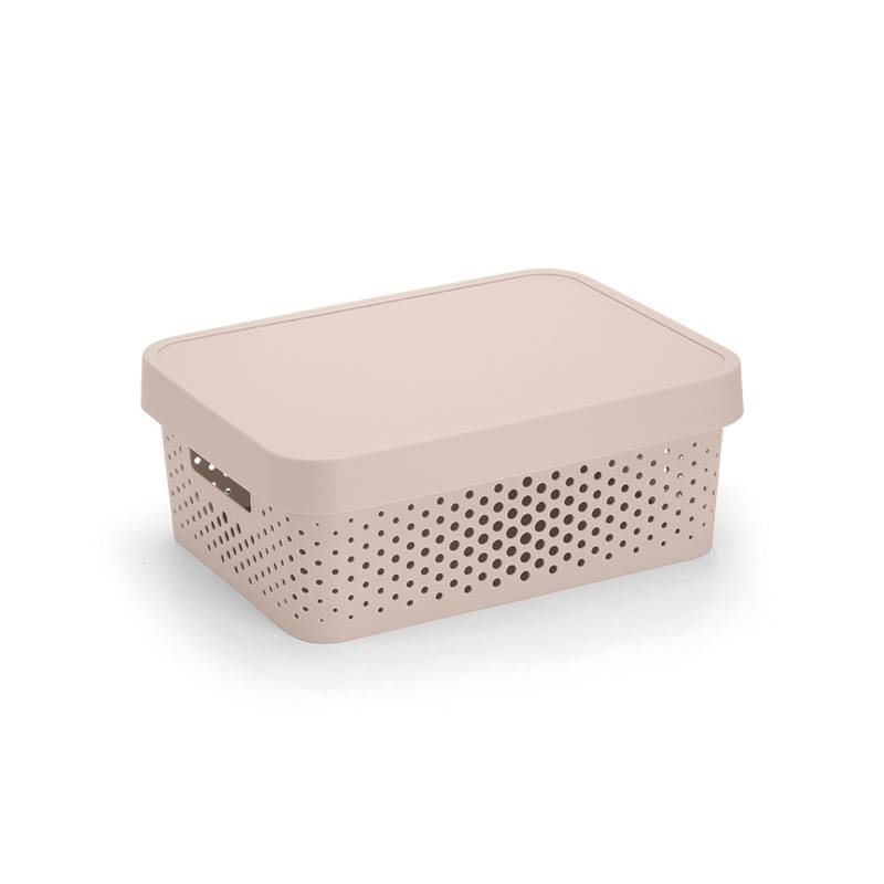 Caja organizadora de plástico con tapa calada 11L, BEIGE