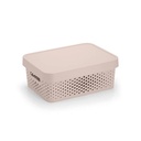 Caja organizadora de plástico con tapa calada 11L, BEIGE