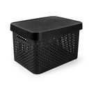 Caja organizadora de plástico con tapa calada 17L, NEGRO