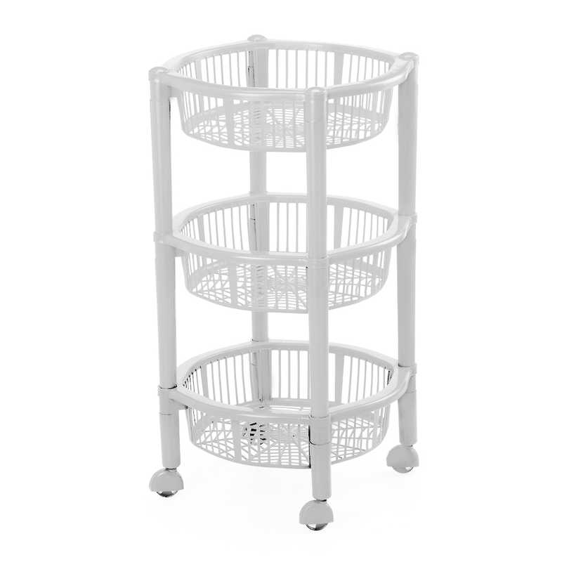 Organizador de plástico, 3 canastos, con ruedas, BLANCO