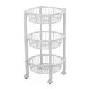 Organizador de plástico, 3 canastos, con ruedas, BLANCO