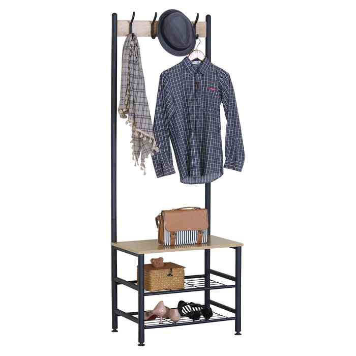 [G3419] Mueble perchero de hierro y MDF despojador, con zapatera, en caja Berlina Home