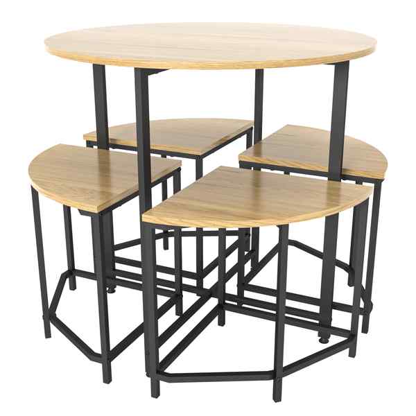 [G3424A] Mesa redonda de hierro y MDF con 4 bancos, BEIGE, en caja Berlina Home