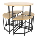 Mesa redonda de hierro y MDF con 4 bancos, BEIGE, en caja Berlina Home